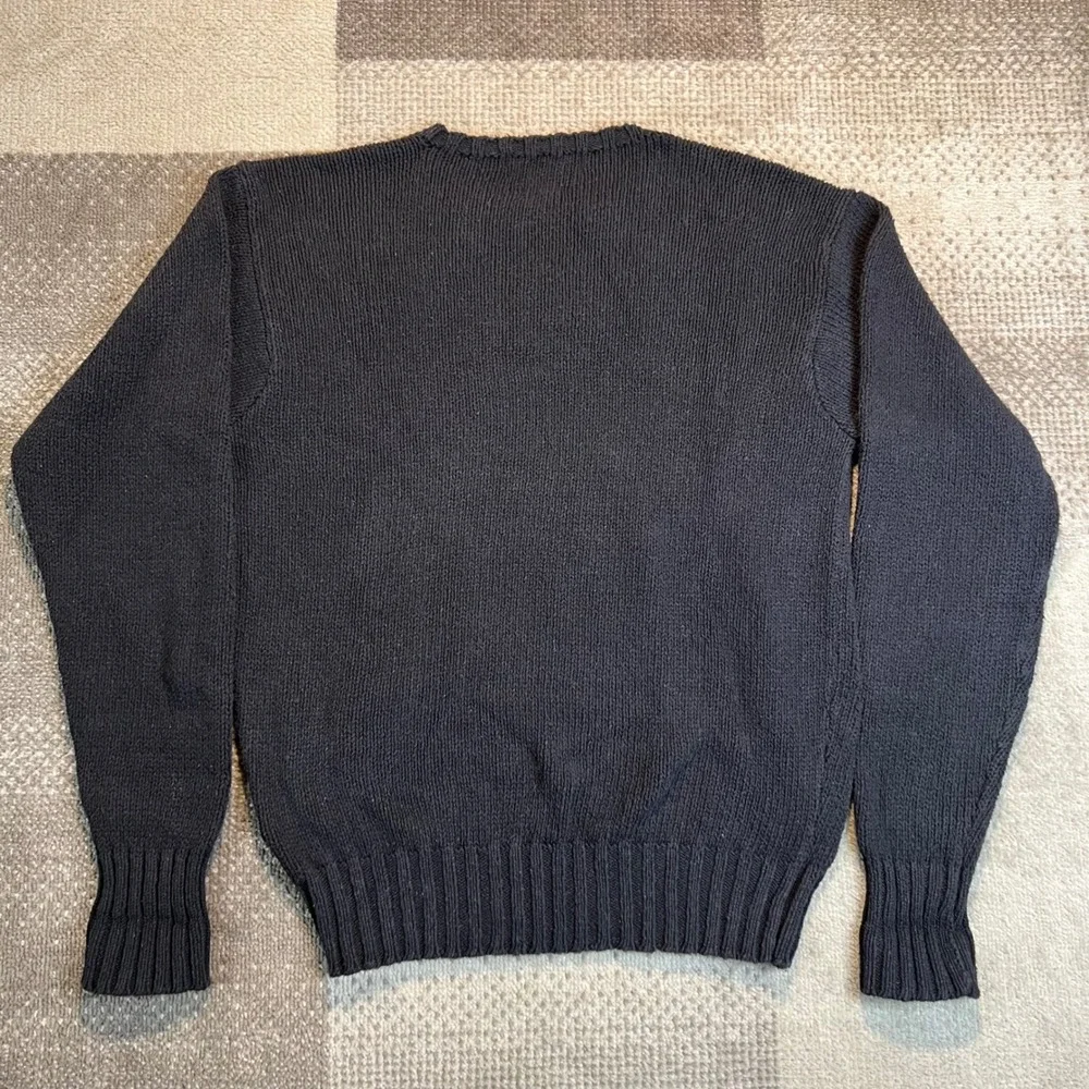Vintage Polo Ralph Lauren Mens Small Black Knit Crewneck Sweater Red Pony Logo - Picture 3 of 5